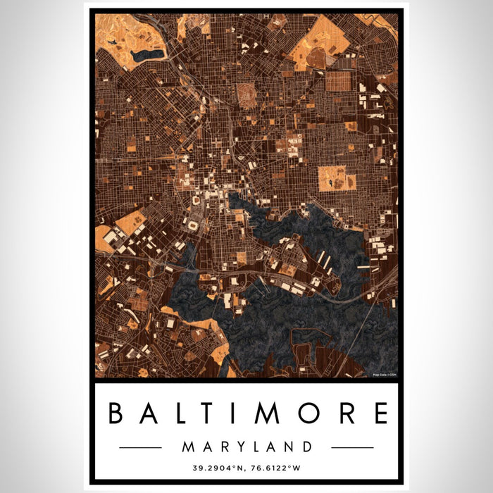 Baltimore Maryland Map Print Portrait Orientation in Ember Style With Shaded Background