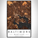 Baltimore Maryland Map Print Portrait Orientation in Ember Style With Shaded Background