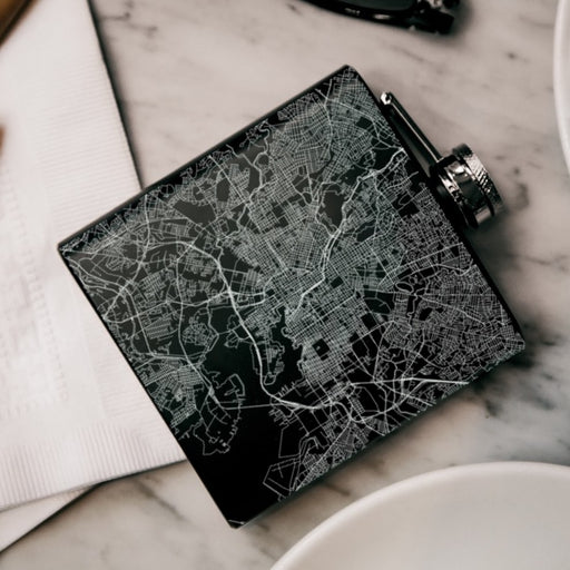 Baltimore Maryland Custom Engraved City Map Inscription Coordinates on 6oz Stainless Steel Flask in Black