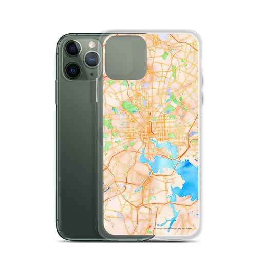 Custom Baltimore Maryland Map Phone Case in Watercolor on Table with Laptop and Plant