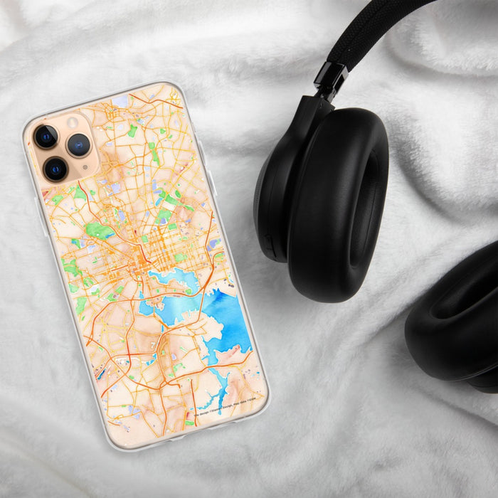 Custom Baltimore Maryland Map Phone Case in Watercolor on Table with Black Headphones