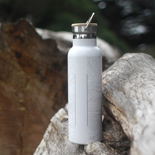 Custom Engraved Map Bottle with Bamboo Top in Matte White