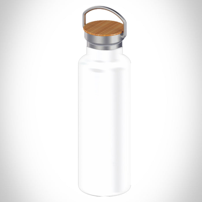 Custom Logo Bottle with Bamboo Top in Matte White