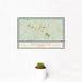 12x18 Bandera Texas Map Print Landscape Orientation in Woodblock Style With Small Cactus Plant in White Planter
