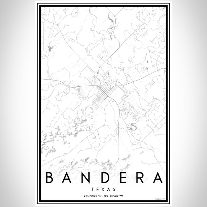 Bandera Texas Map Print Portrait Orientation in Classic Style With Shaded Background