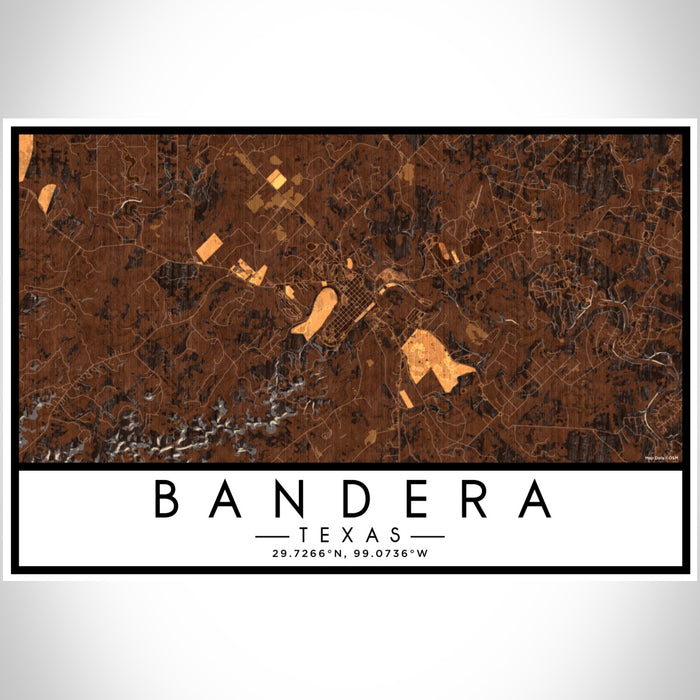 Bandera Texas Map Print Landscape Orientation in Ember Style With Shaded Background