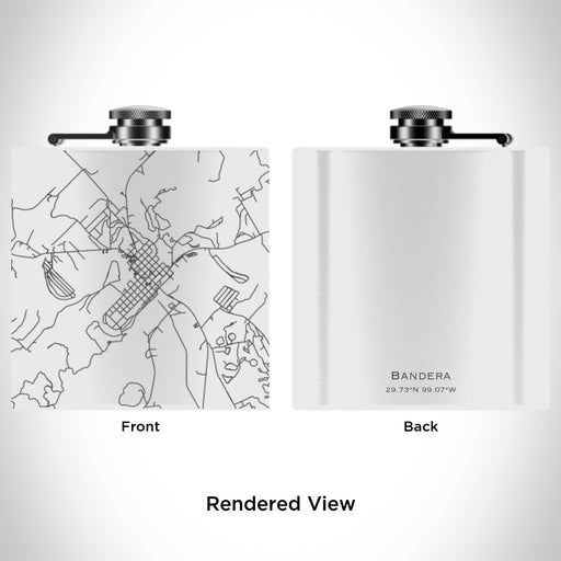 Rendered View of Bandera Texas Map Engraving on 6oz Stainless Steel Flask in White