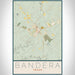 Bandera Texas Map Print Portrait Orientation in Woodblock Style With Shaded Background