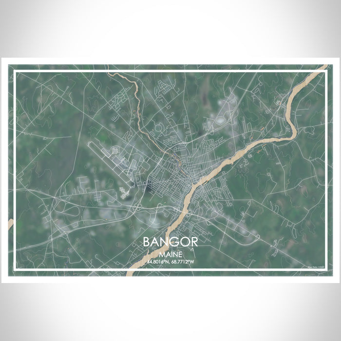 Bangor Maine Map Print Landscape Orientation in Afternoon Style With Shaded Background