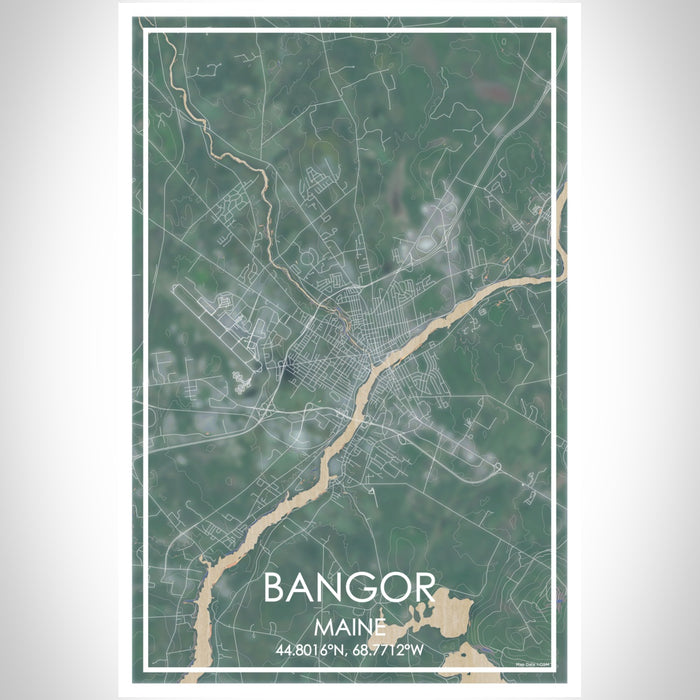 Bangor Maine Map Print Portrait Orientation in Afternoon Style With Shaded Background