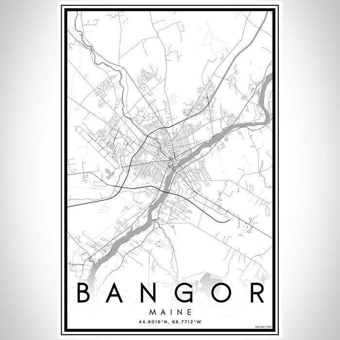 Bangor Maine Map Print Portrait Orientation in Classic Style With Shaded Background