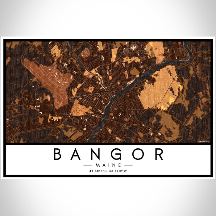 Bangor Maine Map Print Landscape Orientation in Ember Style With Shaded Background
