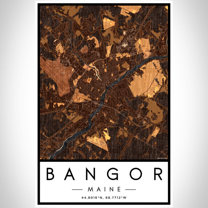 Bangor Maine Map Print Portrait Orientation in Ember Style With Shaded Background