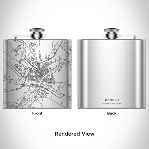 Rendered View of Bangor Maine Map Engraving on 6oz Stainless Steel Flask