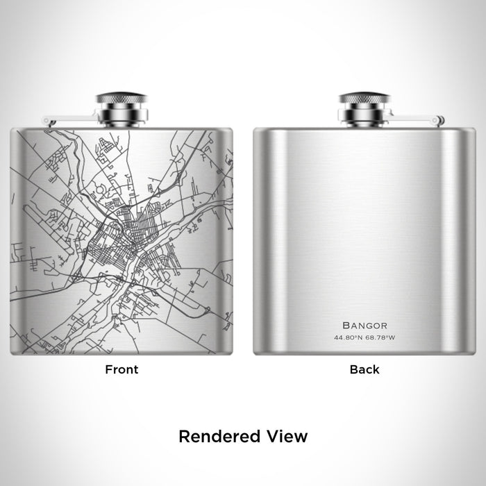 Rendered View of Bangor Maine Map Engraving on 6oz Stainless Steel Flask