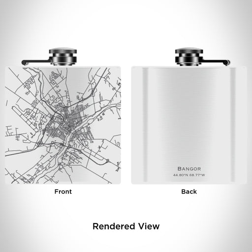 Rendered View of Bangor Maine Map Engraving on 6oz Stainless Steel Flask in White