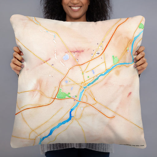 Person holding 22x22 Custom Bangor Maine Map Throw Pillow in Watercolor