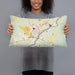 Person holding 20x12 Custom Bangor Maine Map Throw Pillow in Woodblock
