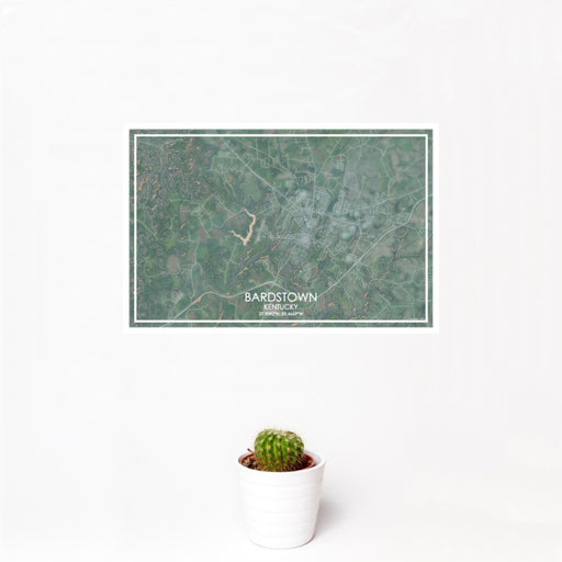 12x18 Bardstown Kentucky Map Print Landscape Orientation in Afternoon Style With Small Cactus Plant in White Planter