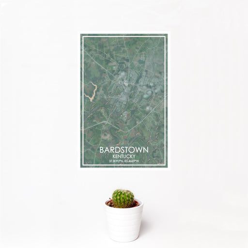 12x18 Bardstown Kentucky Map Print Portrait Orientation in Afternoon Style With Small Cactus Plant in White Planter