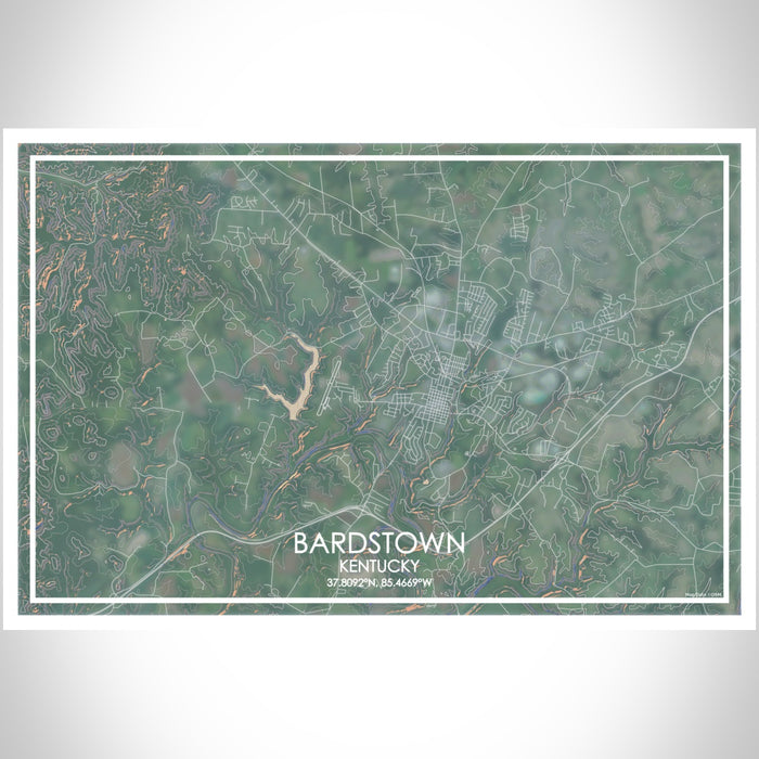 Bardstown Kentucky Map Print Landscape Orientation in Afternoon Style With Shaded Background
