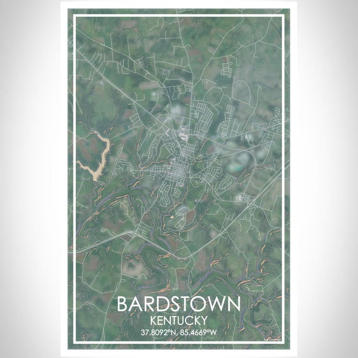 Bardstown Kentucky Map Print Portrait Orientation in Afternoon Style With Shaded Background