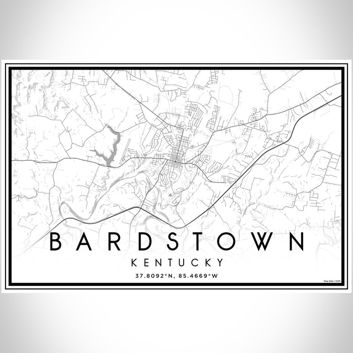 Bardstown Kentucky Map Print Landscape Orientation in Classic Style With Shaded Background