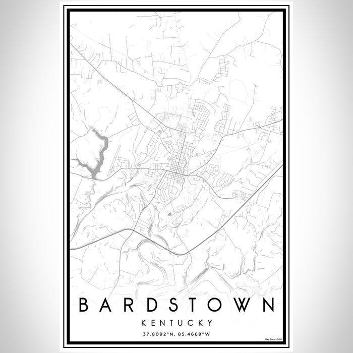 Bardstown Kentucky Map Print Portrait Orientation in Classic Style With Shaded Background