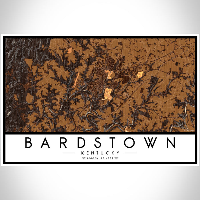 Bardstown Kentucky Map Print Landscape Orientation in Ember Style With Shaded Background