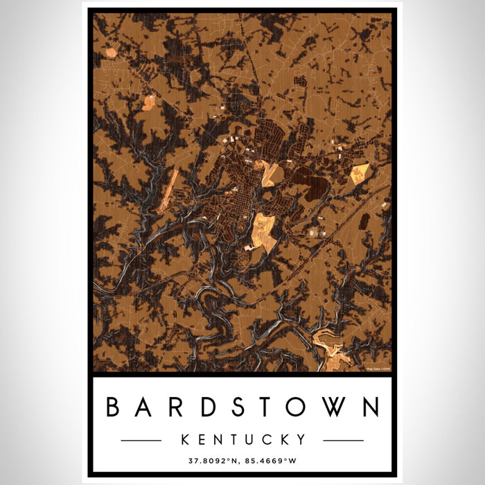 Bardstown Kentucky Map Print Portrait Orientation in Ember Style With Shaded Background