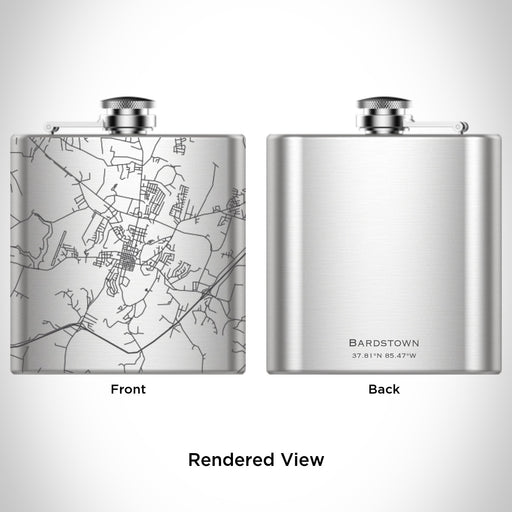 Rendered View of Bardstown Kentucky Map Engraving on 6oz Stainless Steel Flask