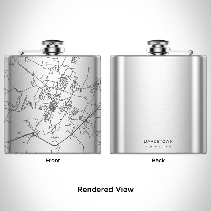 Rendered View of Bardstown Kentucky Map Engraving on 6oz Stainless Steel Flask