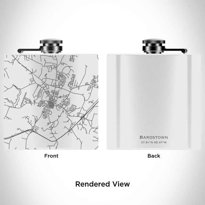 Rendered View of Bardstown Kentucky Map Engraving on 6oz Stainless Steel Flask in White