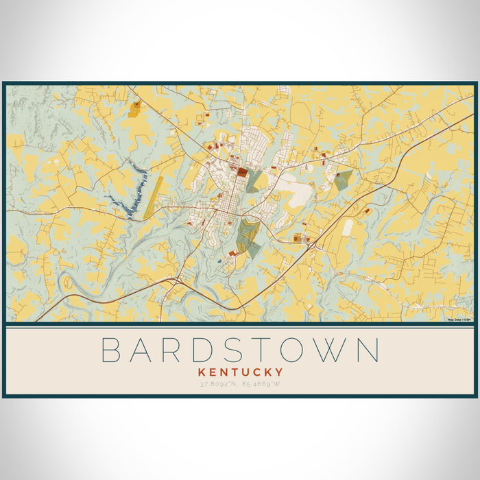 Bardstown Kentucky Map Print Landscape Orientation in Woodblock Style With Shaded Background