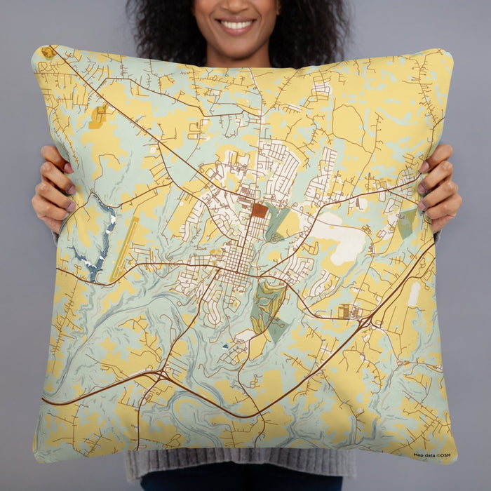 Person holding 22x22 Custom Bardstown Kentucky Map Throw Pillow in Woodblock