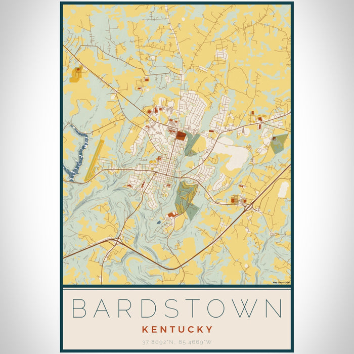 Bardstown Kentucky Map Print Portrait Orientation in Woodblock Style With Shaded Background