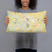 Person holding 20x12 Custom Bardstown Kentucky Map Throw Pillow in Woodblock