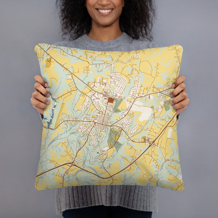 Person holding 18x18 Custom Bardstown Kentucky Map Throw Pillow in Woodblock