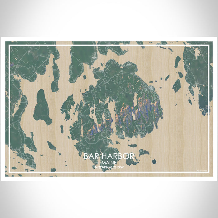 Bar Harbor Maine Map Print Landscape Orientation in Afternoon Style With Shaded Background