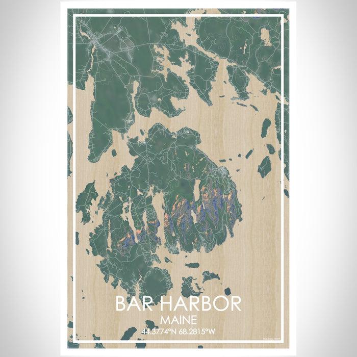 Bar Harbor Maine Map Print Portrait Orientation in Afternoon Style With Shaded Background