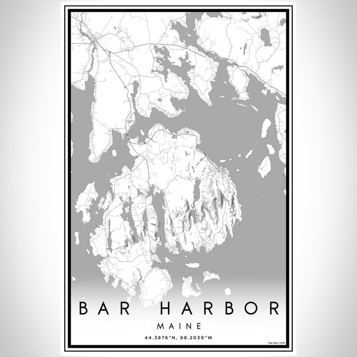 Bar Harbor Maine Map Print Portrait Orientation in Classic Style With Shaded Background