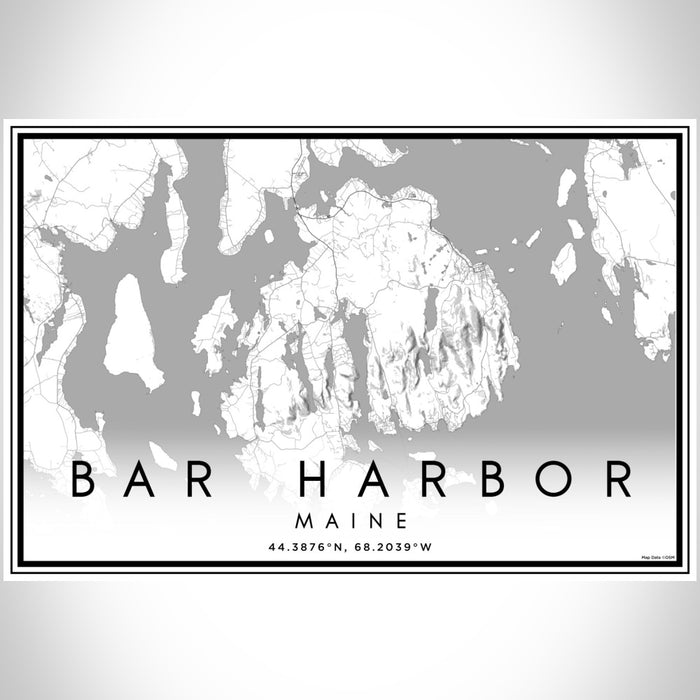 Bar Harbor Maine Map Print Landscape Orientation in Classic Style With Shaded Background