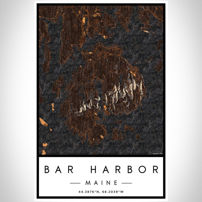 Bar Harbor Maine Map Print Portrait Orientation in Ember Style With Shaded Background