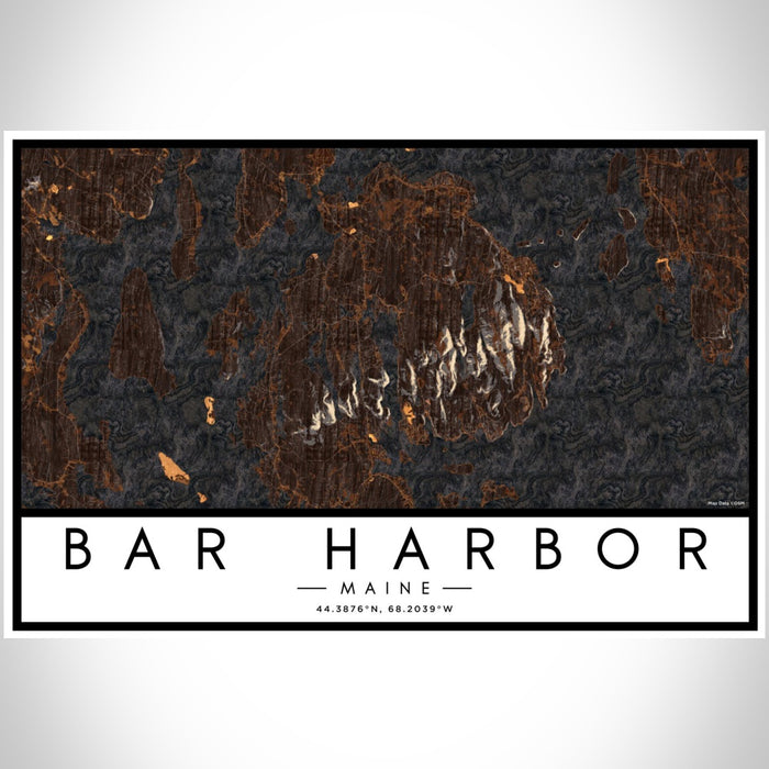 Bar Harbor Maine Map Print Landscape Orientation in Ember Style With Shaded Background