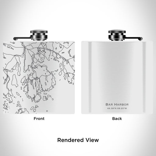Rendered View of Bar Harbor Maine Map Engraving on 6oz Stainless Steel Flask in White
