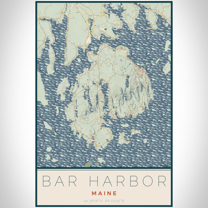 Bar Harbor Maine Map Print Portrait Orientation in Woodblock Style With Shaded Background