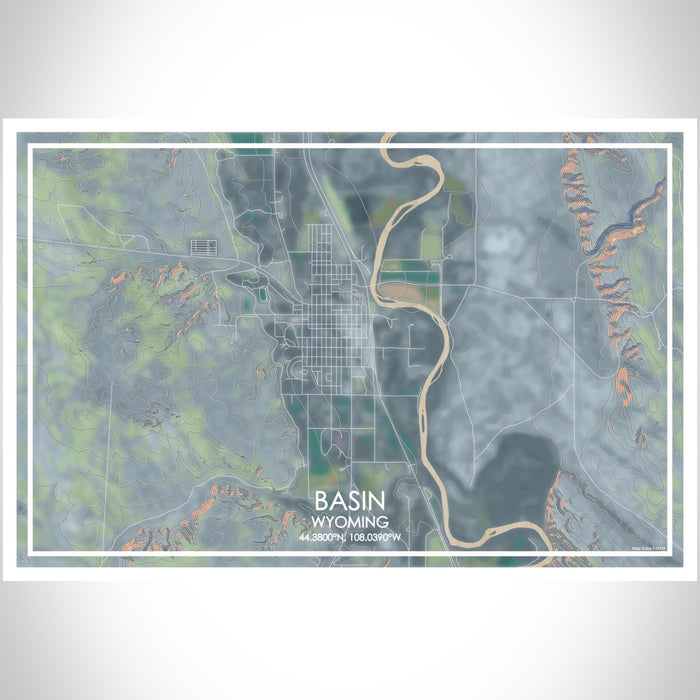 Basin Wyoming Map Print Landscape Orientation in Afternoon Style With Shaded Background