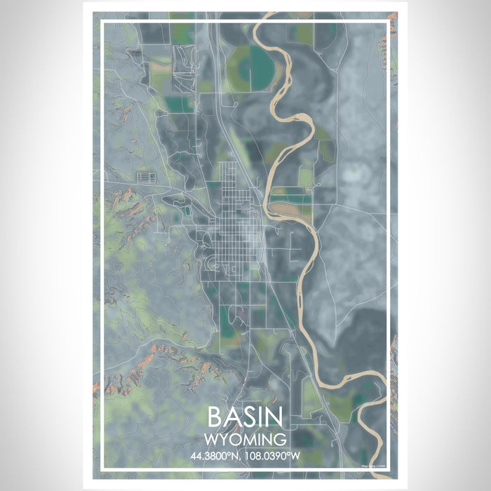 Basin Wyoming Map Print Portrait Orientation in Afternoon Style With Shaded Background