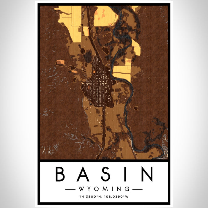 Basin Wyoming Map Print Portrait Orientation in Ember Style With Shaded Background