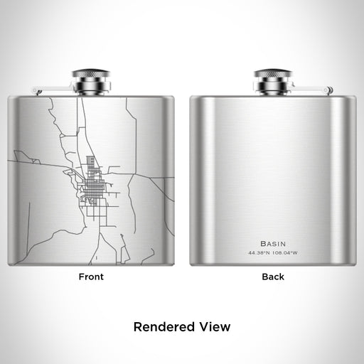 Rendered View of Basin Wyoming Map Engraving on 6oz Stainless Steel Flask